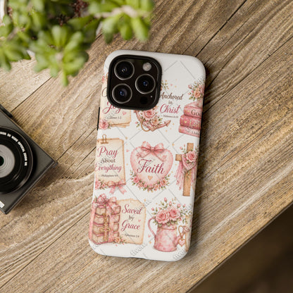 Faith Floral Phone Case – Christian Inspirational Scripture iPhone Cover (Choose Joy, Pray, Faith)