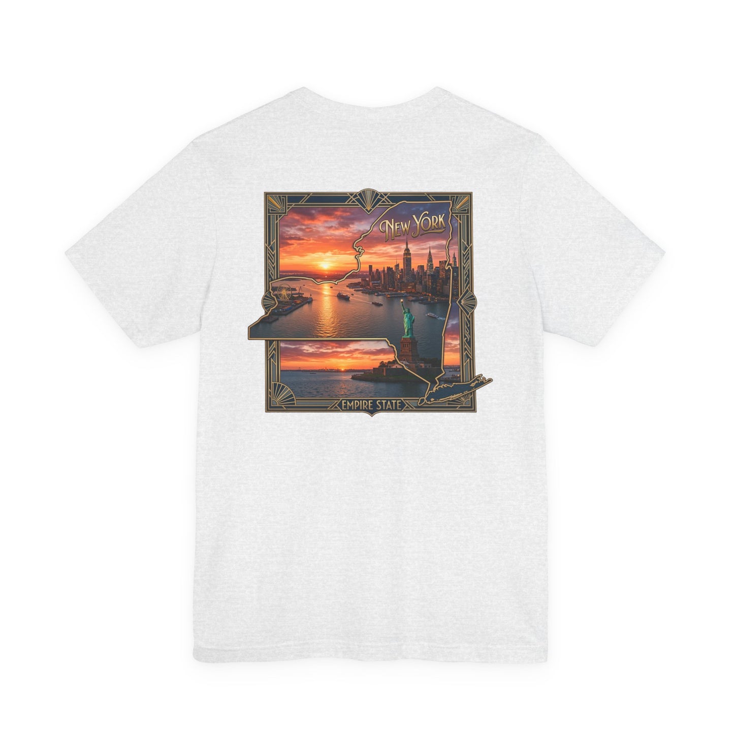 New York Sunset Skyline Tee — Statue of Liberty Vintage Travel T‑Shirt