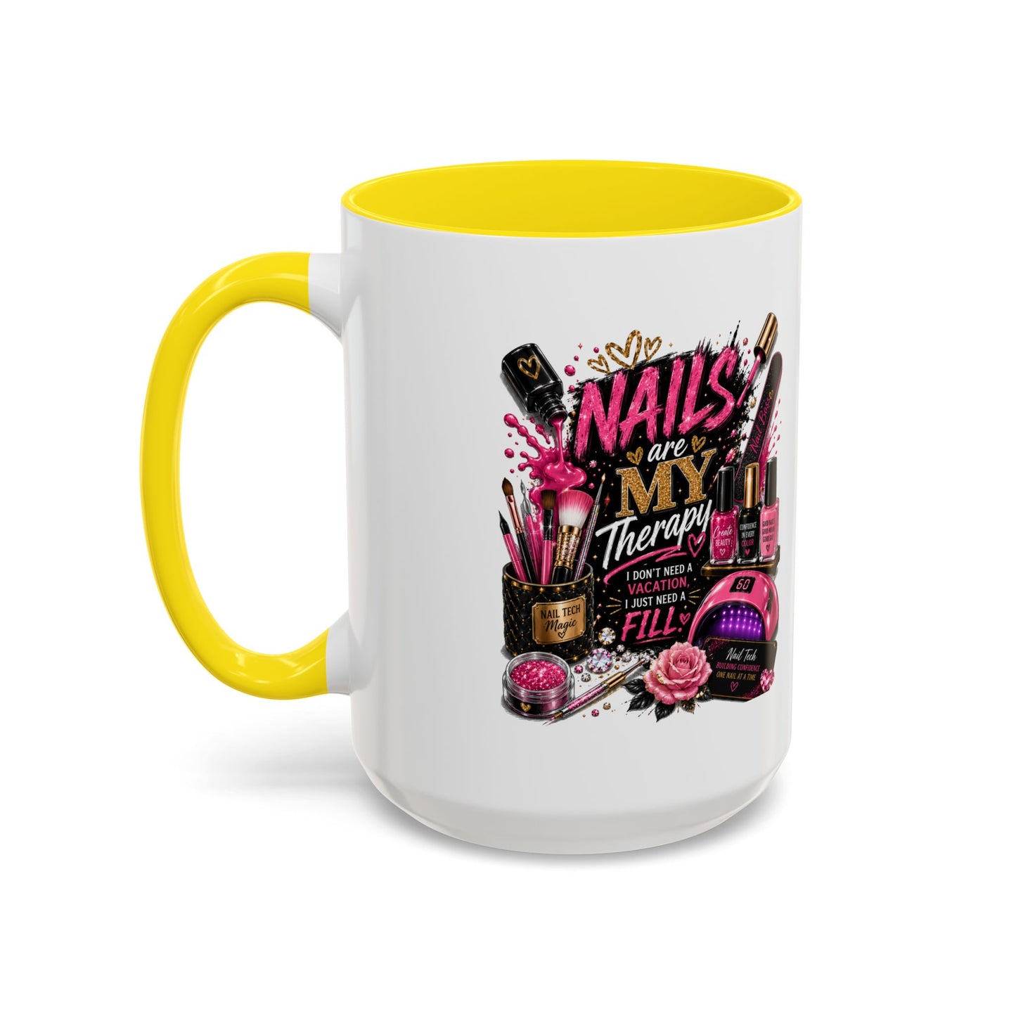 Coffee Mug — "Nails Are My Therapy" Pink Nail Tech Gift