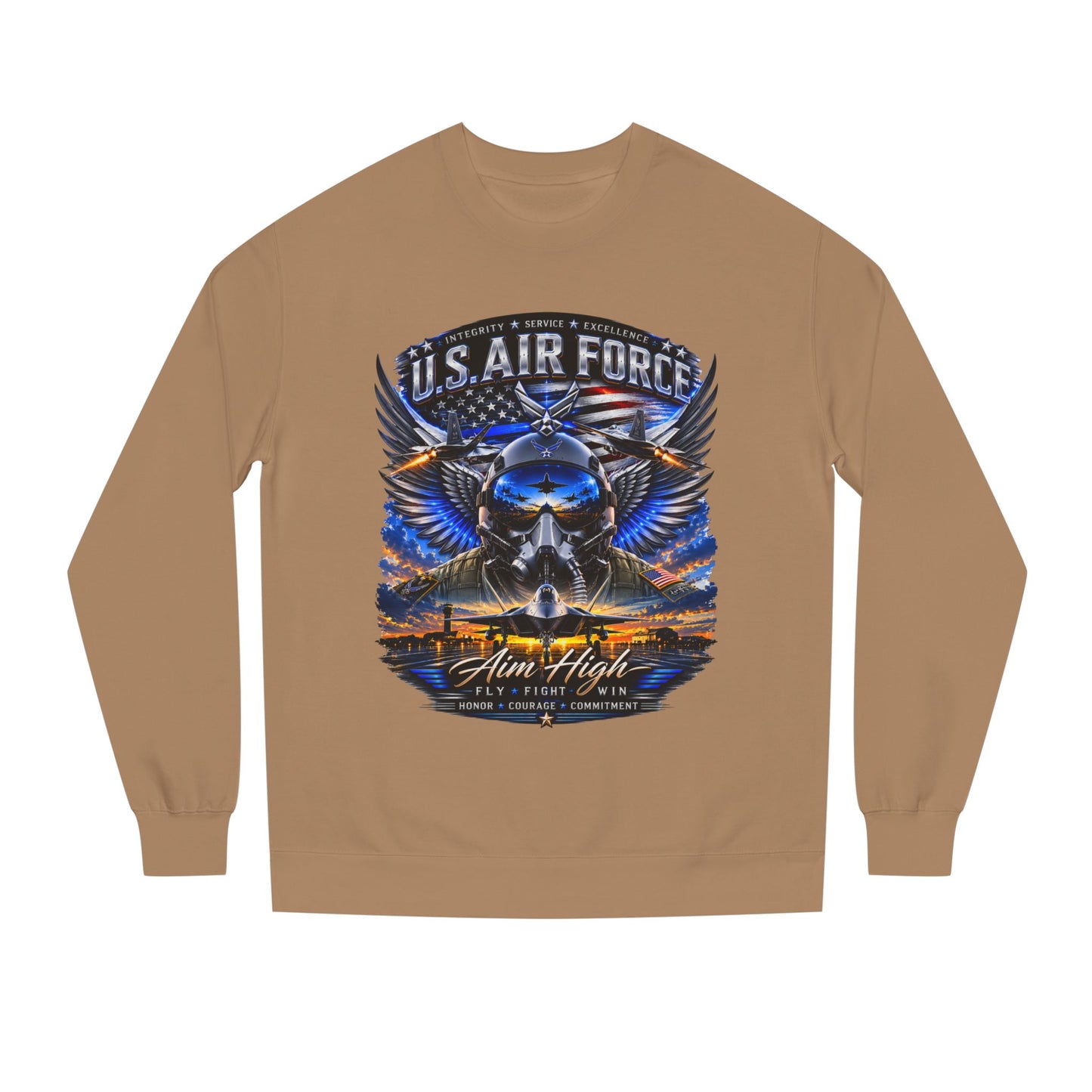 U.S. Air Force Crewneck Sweatshirt — "Aim High" Fighter Jet Graphic
