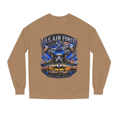 U.S. Air Force Crewneck Sweatshirt — "Aim High" Fighter Jet Graphic