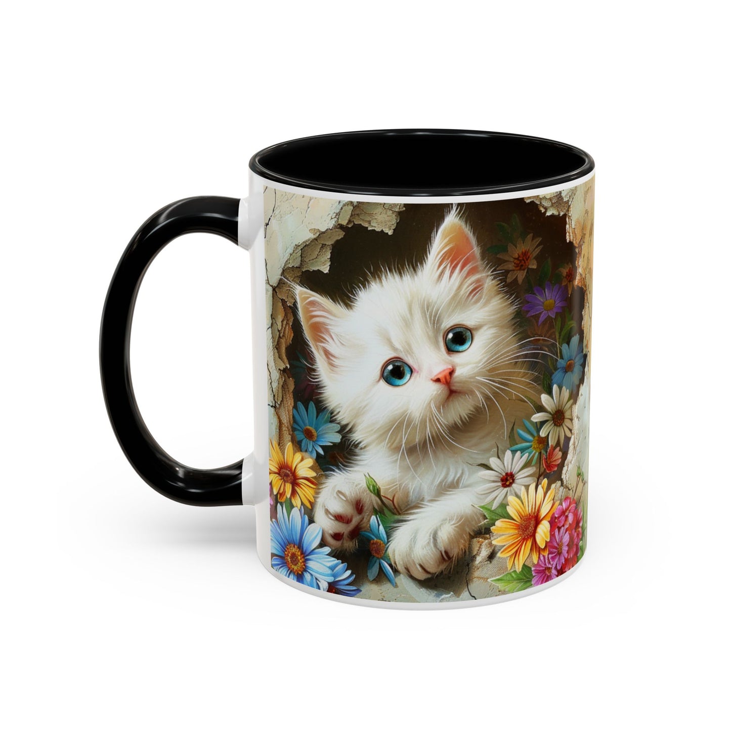 Cute Kitten Floral Accent Coffee Mug (11/15oz)