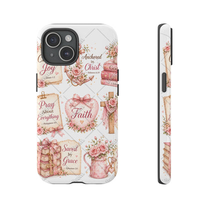 Faith Floral Phone Case – Christian Inspirational Scripture iPhone Cover (Choose Joy, Pray, Faith)