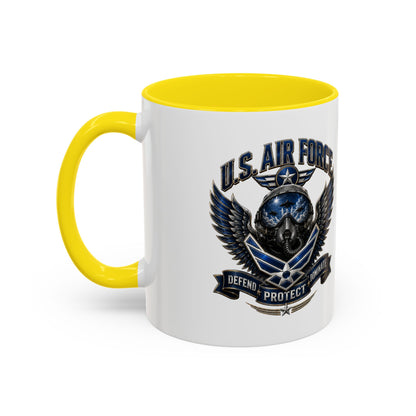 U.S. Air Force Emblem Accent Coffee Mug — Defend Protect Dominate (11/15oz)