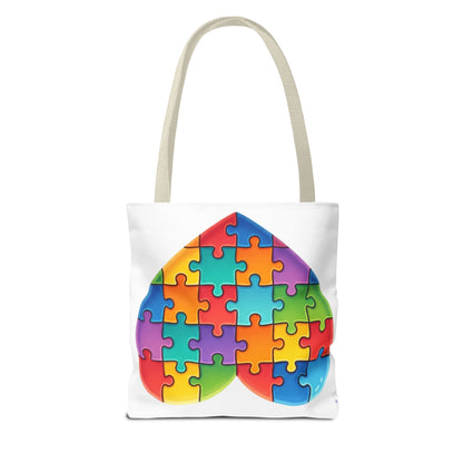 Autism Puzzle Heart Tote Bag - Colorful Awareness Canvas Tote