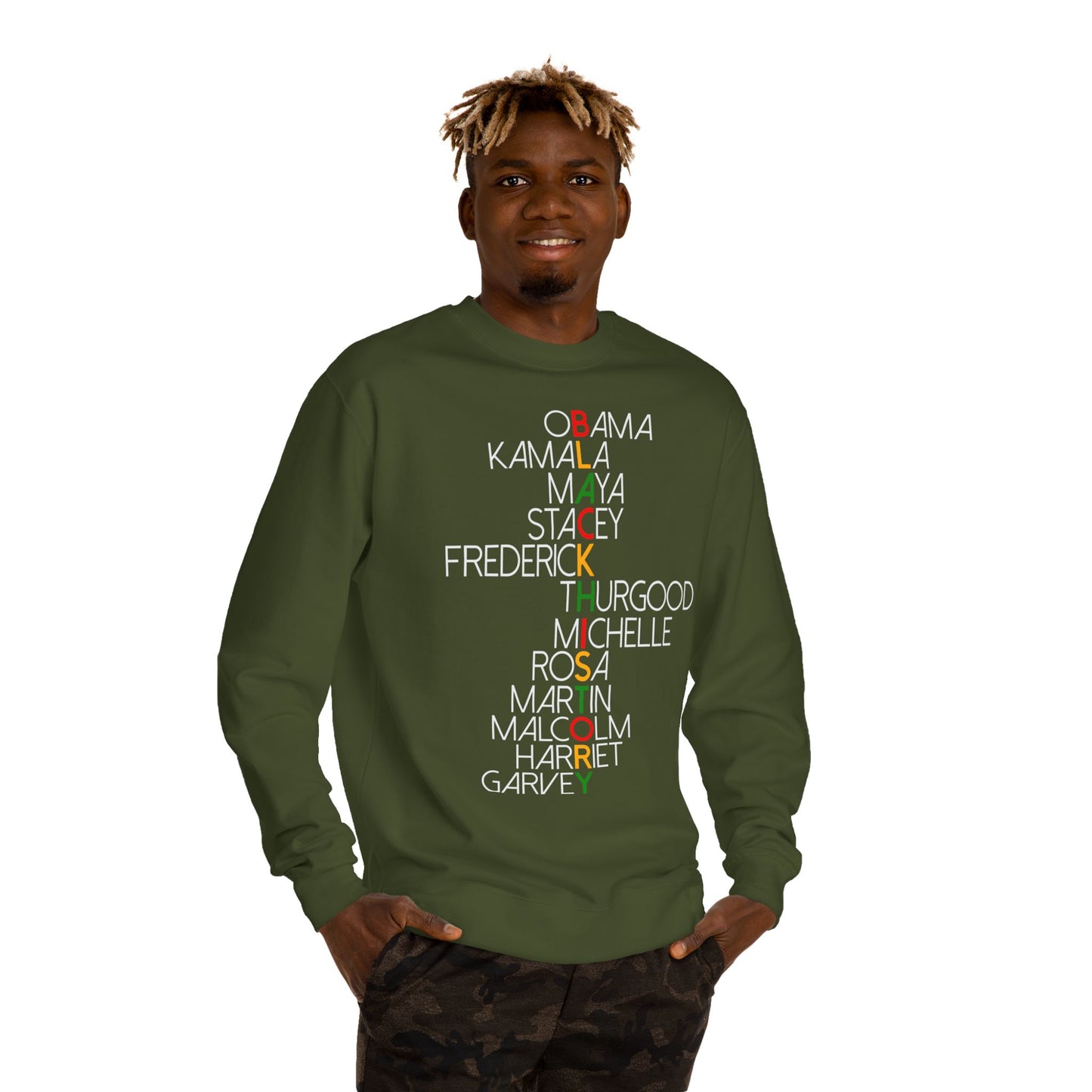 Black History Leaders Crewneck Sweatshirt — Names of Influential Black Figures (Obama, Kamala, Maya, MLK)