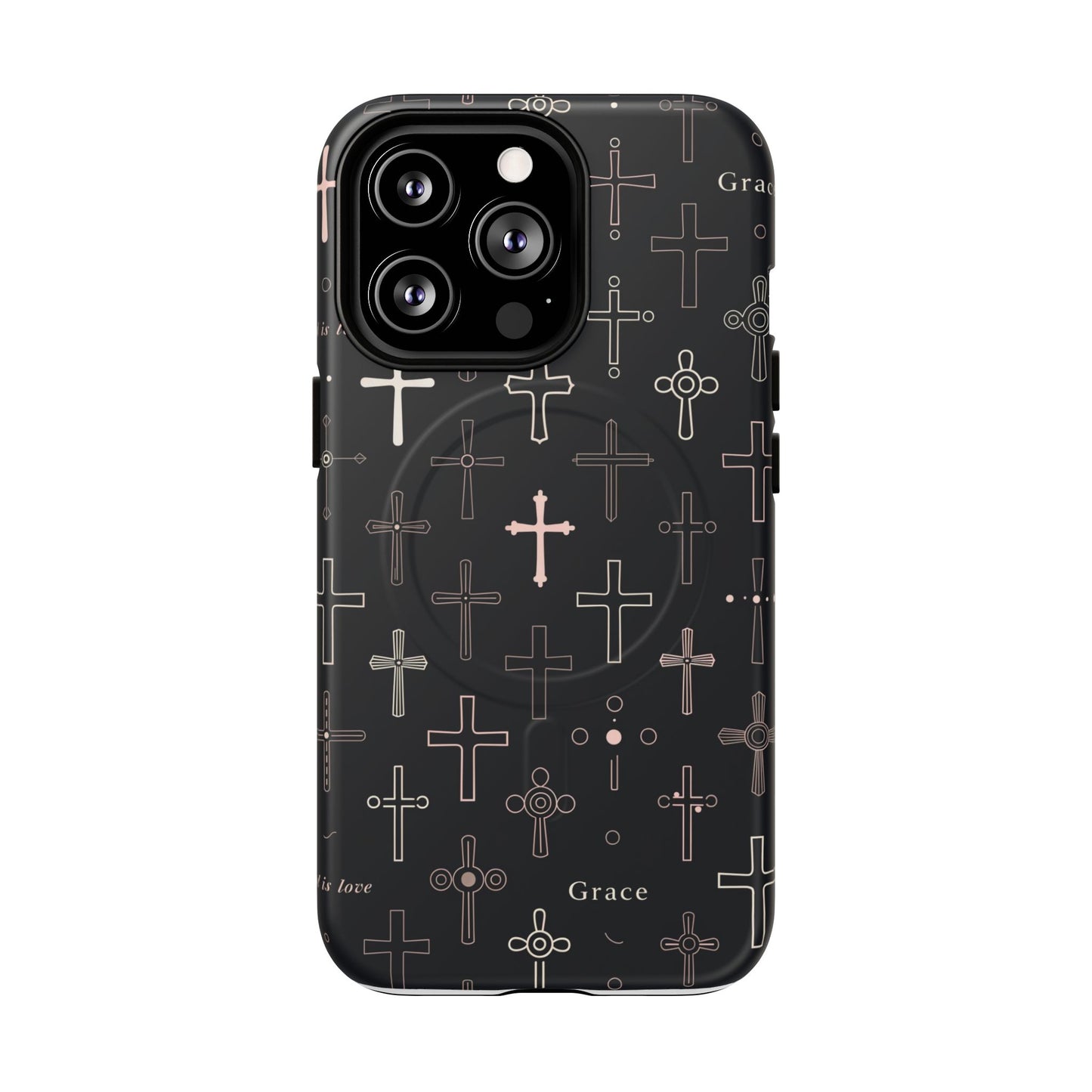 Magnetic Phone Case — Black Crosses "Grace" Protective Cover