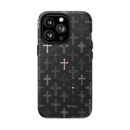 Magnetic Phone Case — Black Crosses "Grace" Protective Cover