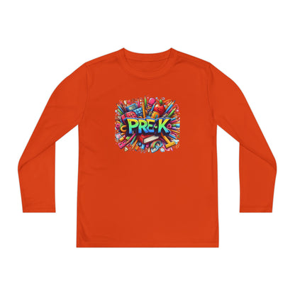 PRE-K Youth Long Sleeve Tee — Colorful School Supplies Design