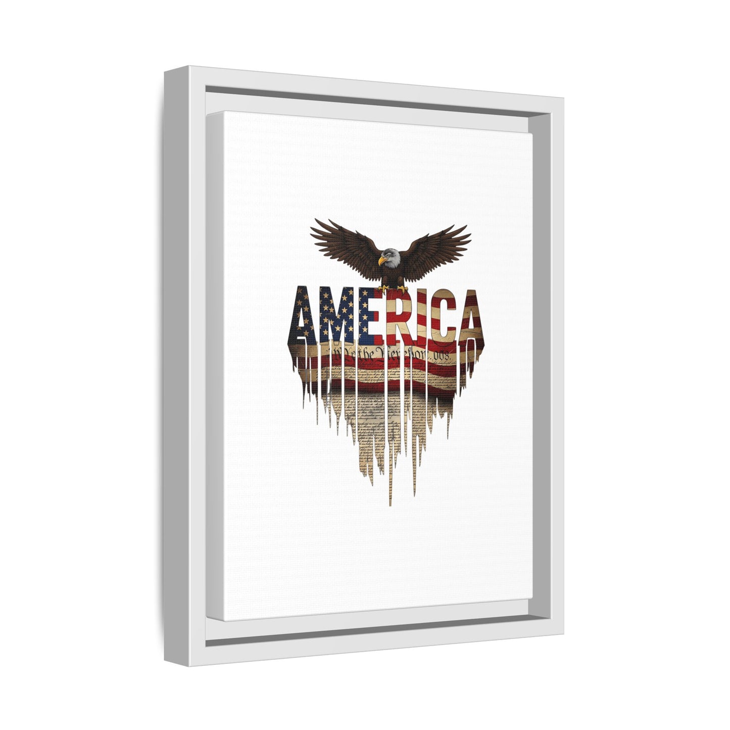 America Eagle Matte Canvas Framed Wall Art — Patriotic USA Flag Typography Print