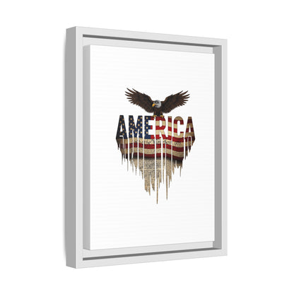 America Eagle Matte Canvas Framed Wall Art — Patriotic USA Flag Typography Print
