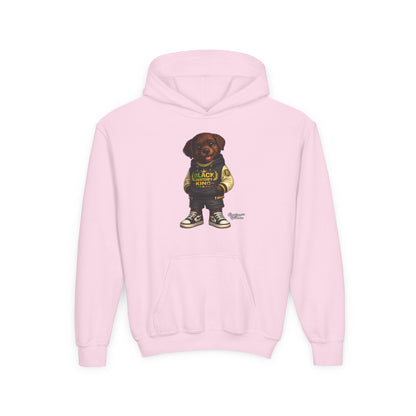 Youth Hoodie — 'Black History Kid' Puppy Graphic Sweatshirt