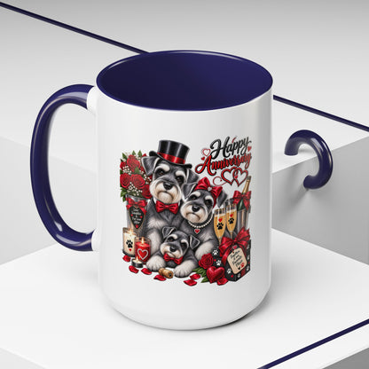 Happy Anniversary Dog Coffee Mug — Cute Pups, Champagne & Roses Accent Mug