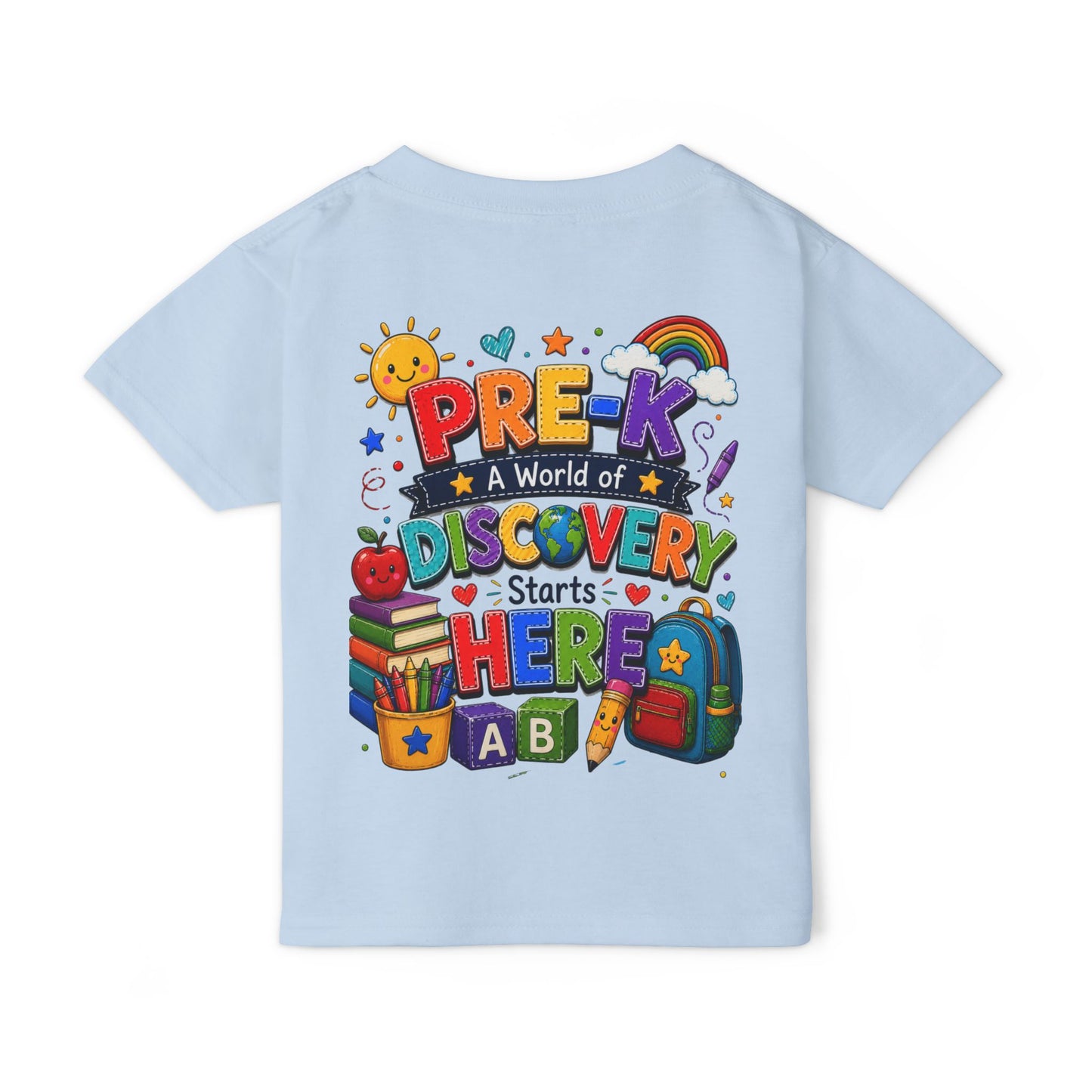 Toddler T‑Shirt — "Pre-K: A World of Discovery Starts Here" Colorful Back-to-School Tee