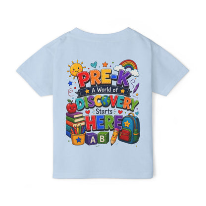 Toddler T‑Shirt — "Pre-K: A World of Discovery Starts Here" Colorful Back-to-School Tee