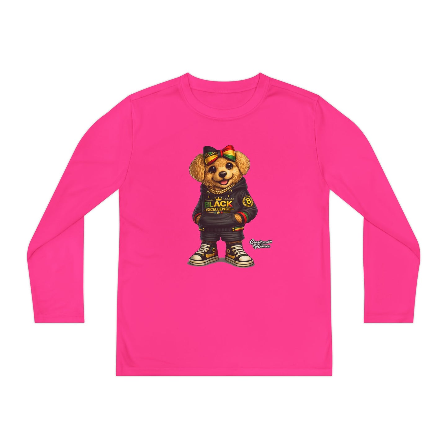 Youth Long Sleeve Tee — Trendy Bear Graphic "Black Excellence"