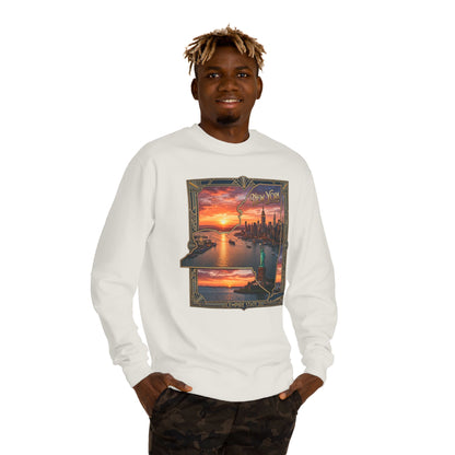 New York Sunset Crewneck Sweatshirt — Statue of Liberty Skyline Graphic