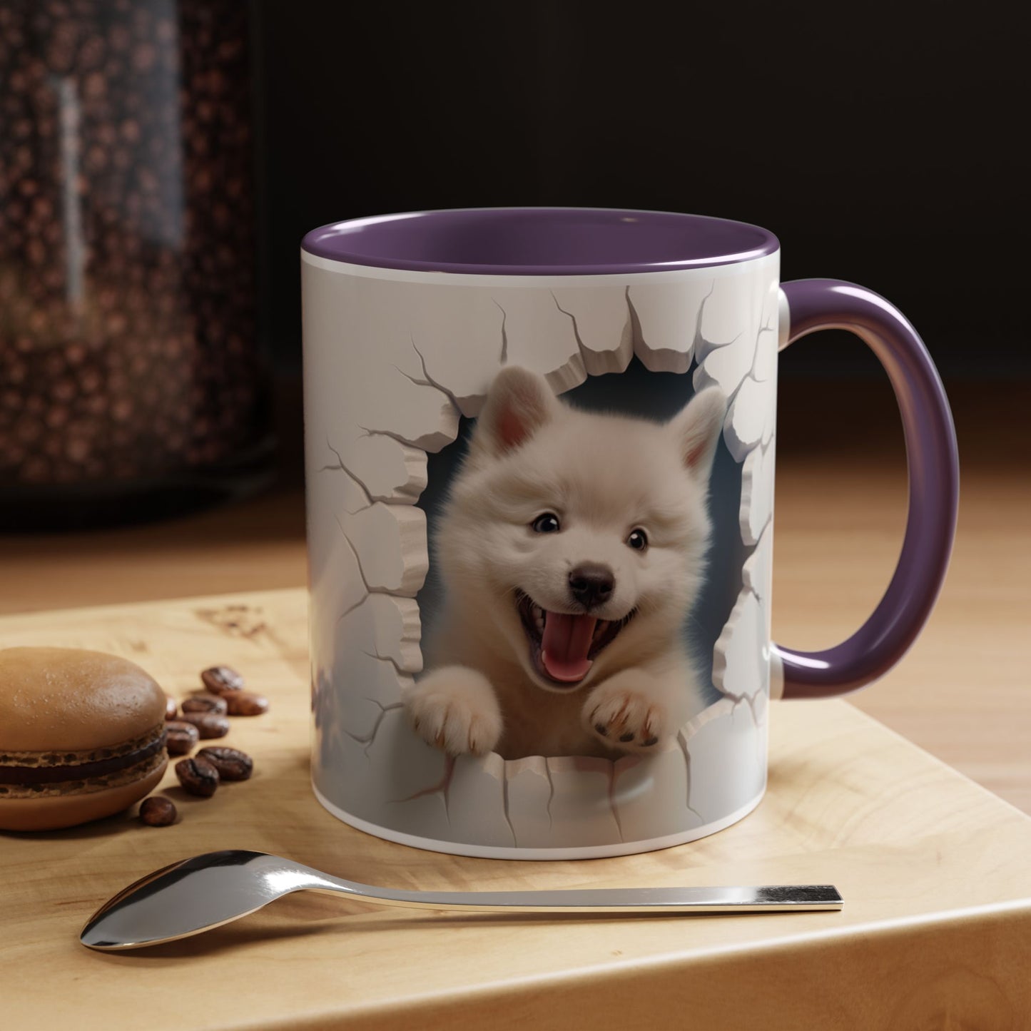 Cute Puppy Breaking Wall Accent Coffee Mug – Funny Smiling Dog Gift (11/15oz)