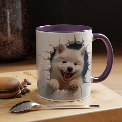Cute Puppy Breaking Wall Accent Coffee Mug – Funny Smiling Dog Gift (11/15oz)