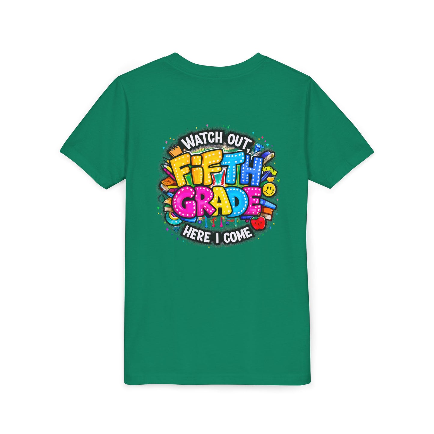 Fifth Grade T‑Shirt for Kids - "Watch Out Fifth Grade Here I Come" Back-to-School Tee