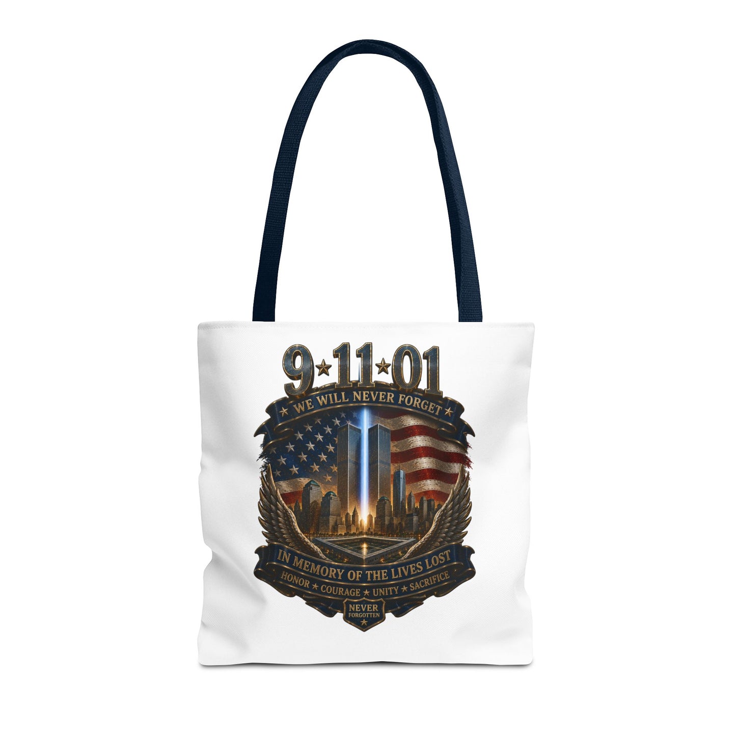 9·11 Memorial Tote Bag — We Will Never Forget Tribute Tote