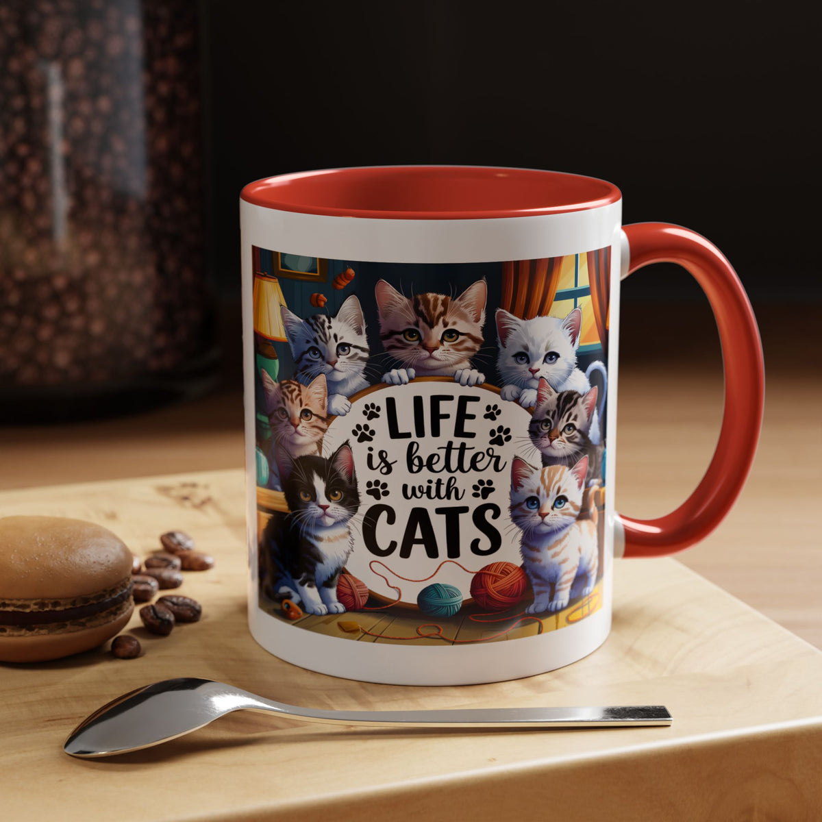 Life Is Better With Cats Accent Coffee Mug – Cute Kitten Cat Lover Gift (11/15oz)