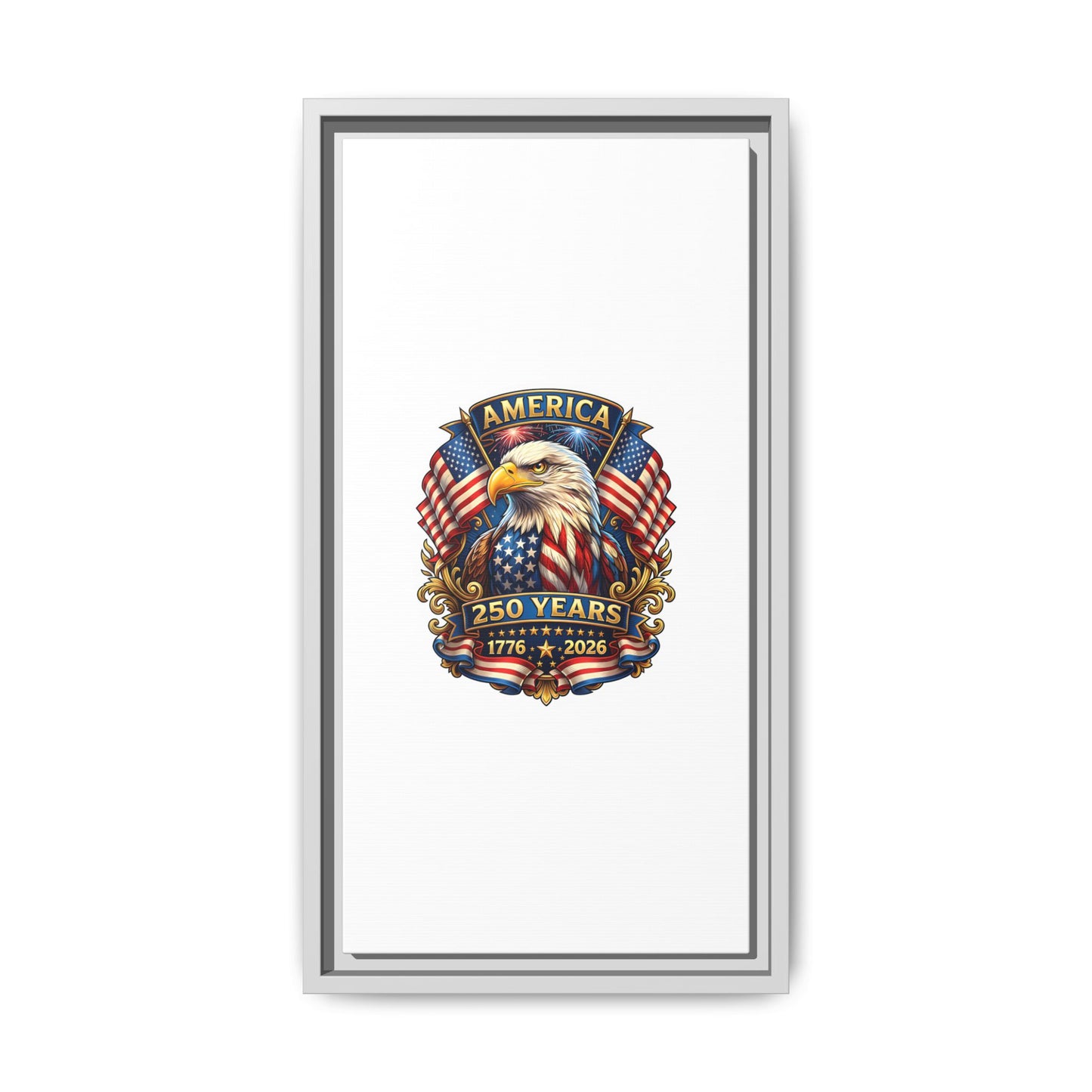 America 250th Anniversary Framed Canvas — Patriotic Bald Eagle Wall Art
