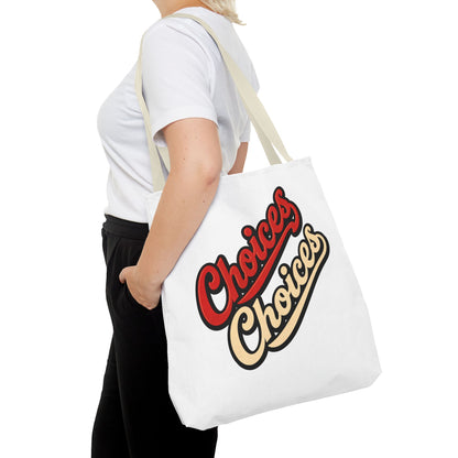 Choices Retro Script Tote Bag — Vintage Two-Tone Typography Canvas Tote