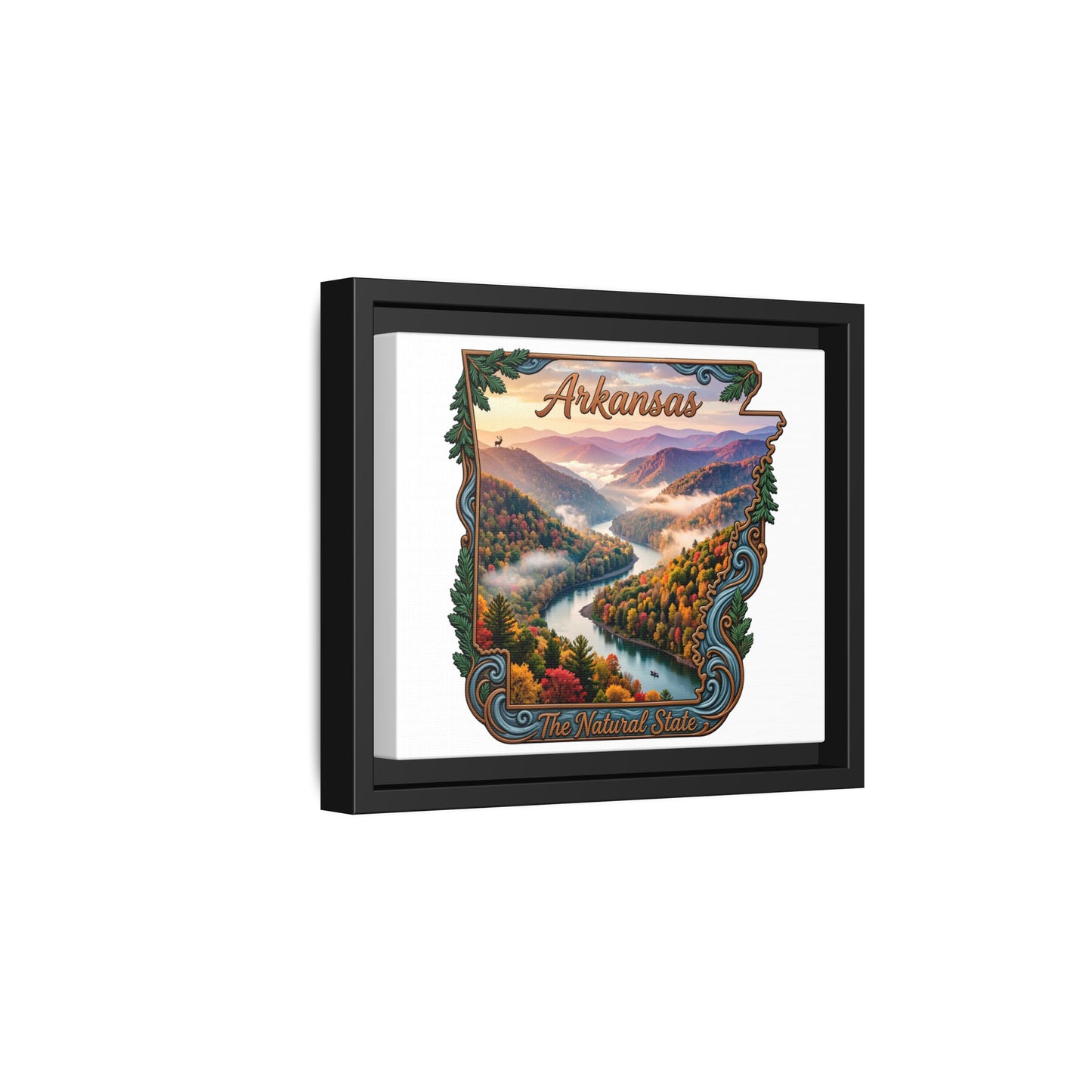 Arkansas Scenic State Map Canvas — "The Natural State" Framed Wall Art