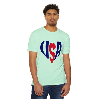 USA Heart T-Shirt — Patriotic Red & Blue Tee for 4th of July