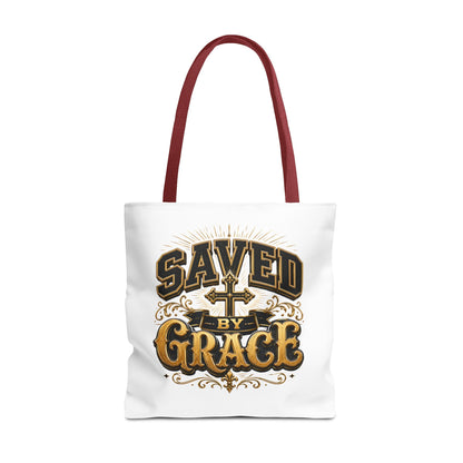 Saved by Grace Tote Bag – Christian Cross Inspirational Canvas Tote