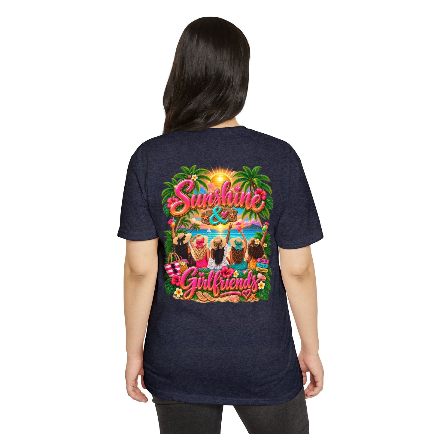 Sunshine & Girlfriends Beach T-Shirt — Tropical Vacation Tee for Friends