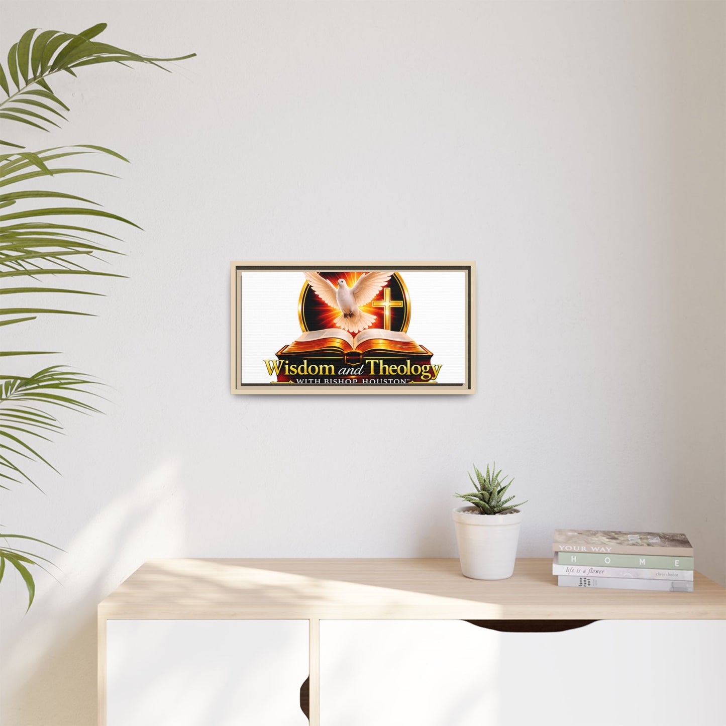 Framed Canvas Print — "Wisdom and Theology" Dove & Bible Wall Art