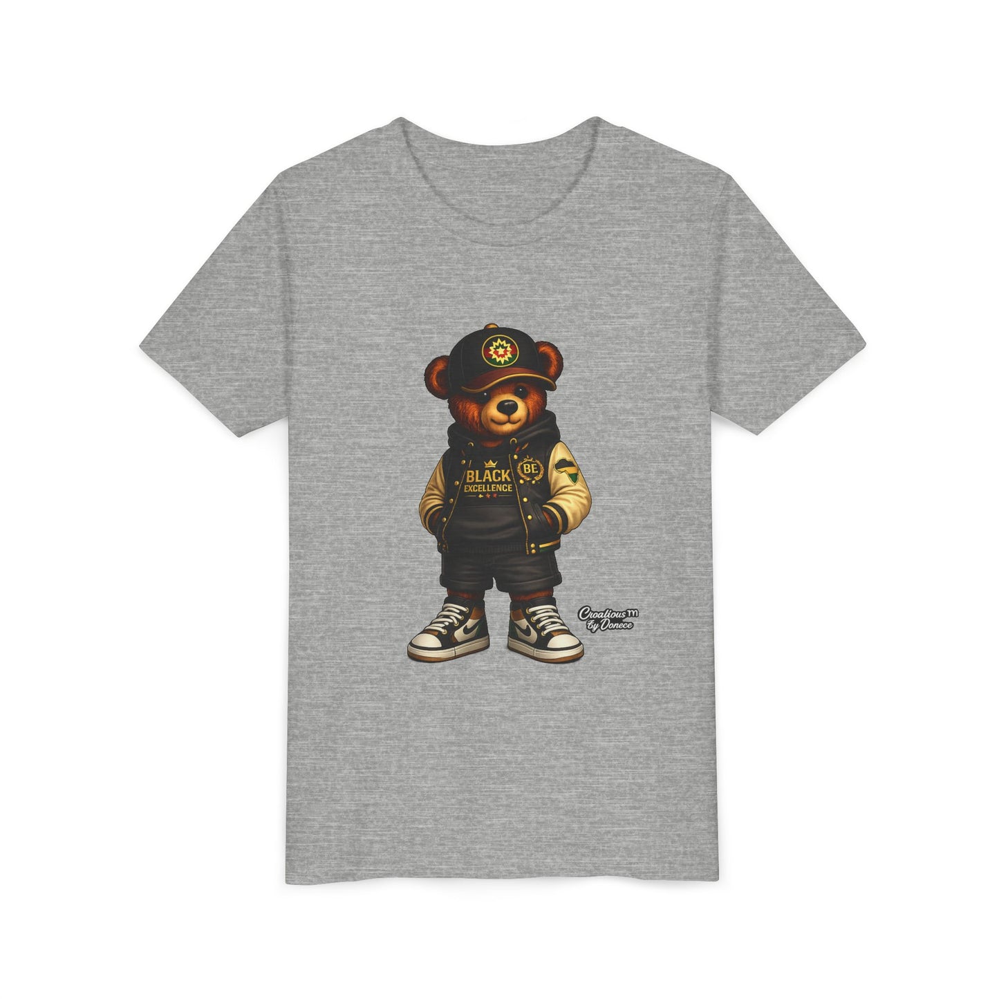 Youth Tee — Streetwear Teddy Bear Graphic (Black Varsity)