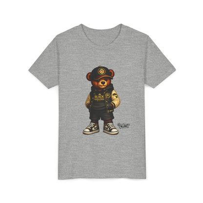 Youth Tee — Streetwear Teddy Bear Graphic (Black Varsity)