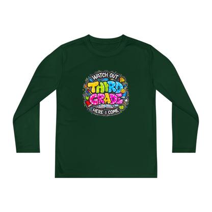 Youth Long Sleeve Tee — "Watch Out Third Grade Here I Come" Back-to-School Shirt
