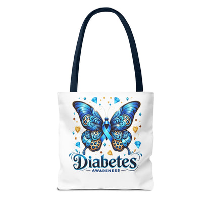 Diabetes Awareness Tote Bag — Blue Butterfly Ribbon Design