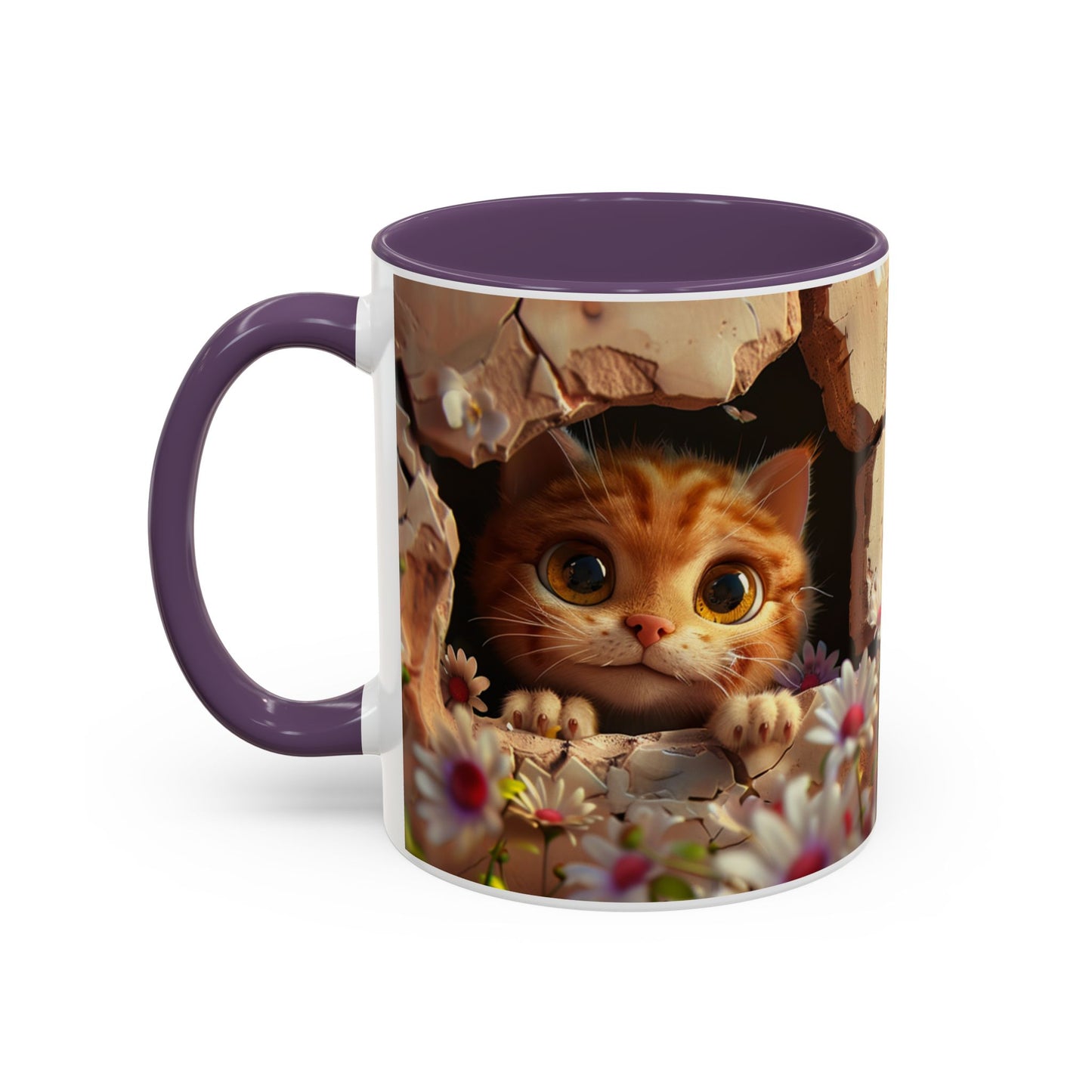 Cute Peekaboo Kitten Accent Coffee Mug — 11/15oz Floral Cat Gift
