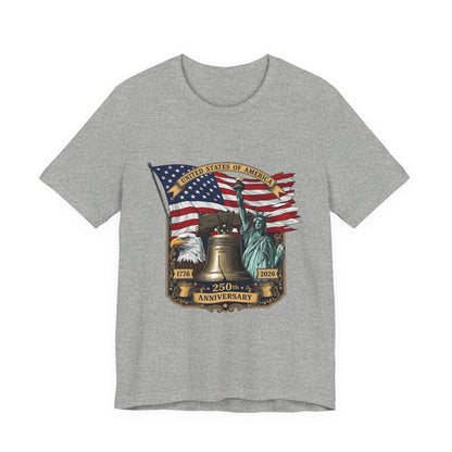 Liberty 250th Anniversary T-Shirt — American Flag, Liberty Bell & Statue of Liberty Tee