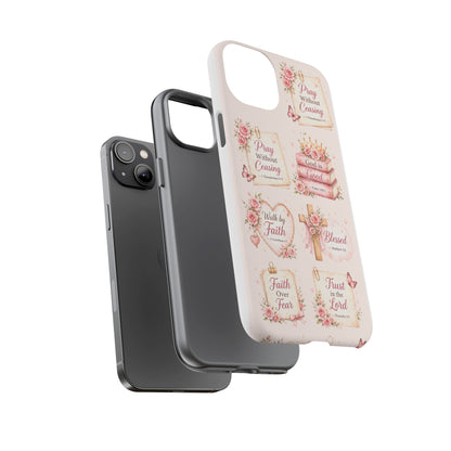 Christian Floral Phone Case — "Pray Without Ceasing" Faith Cross Design