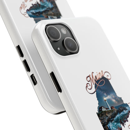 Maine Lighthouse Tough Phone Case — "Can't Get There From Here" State Silhouette
