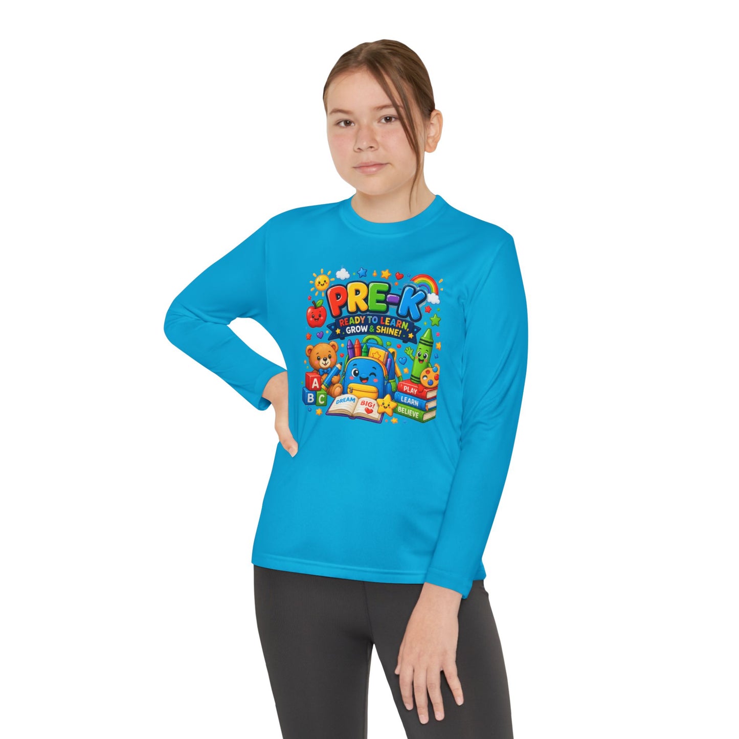 PRE-K Kids Long Sleeve Tee — Back-to-School Preschool Shirt ("Ready to Learn, Grow & Shine")