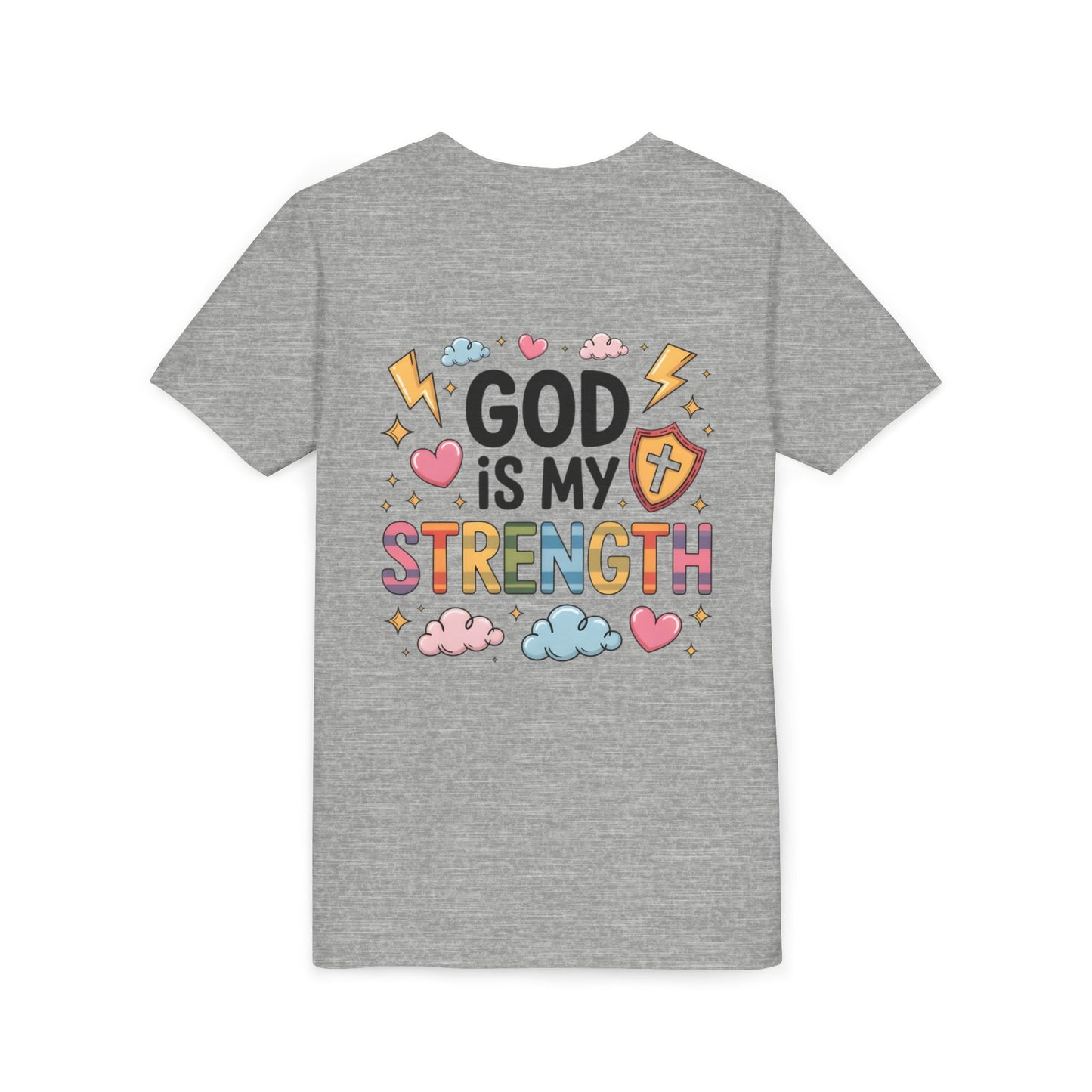 God Is My Strength Youth Tee — Cute Faith-Based Kids T-Shirt