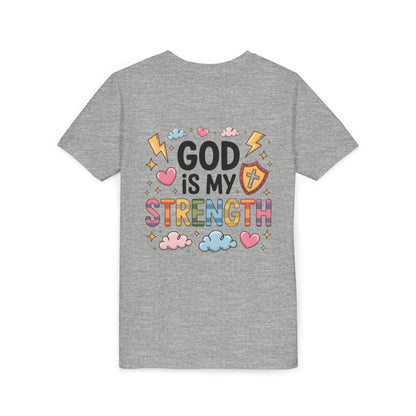 God Is My Strength Youth Tee — Cute Faith-Based Kids T-Shirt