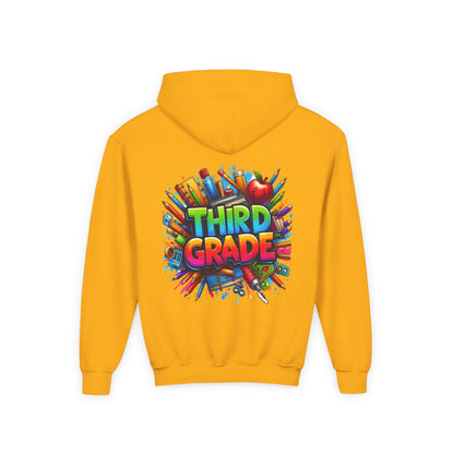 Third Grade Kids Hoodie — Colorful School Supplies Back-to-School Sweatshirt