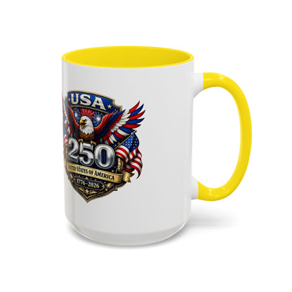 USA 250th Anniversary Accent Coffee Mug – Patriotic Eagle & Flag 1776–2026