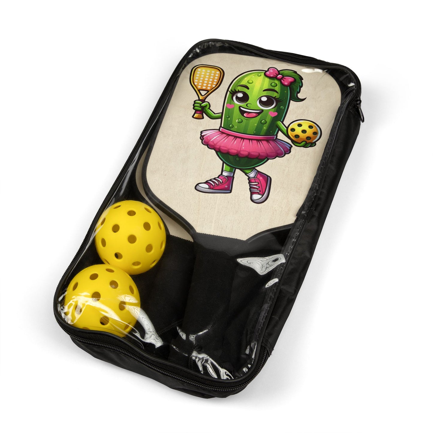 Pickleball Paddle Set — Cute Cactus Player Design (2-Pack with Balls)