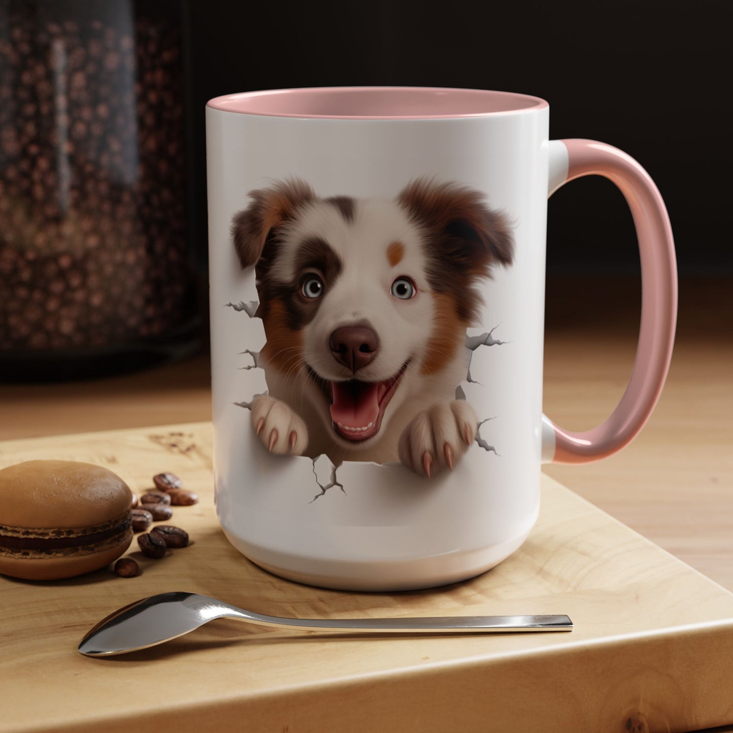 Australian Shepherd Peeking Coffee Mug — Cute Puppy Accent Mug (11/15oz)