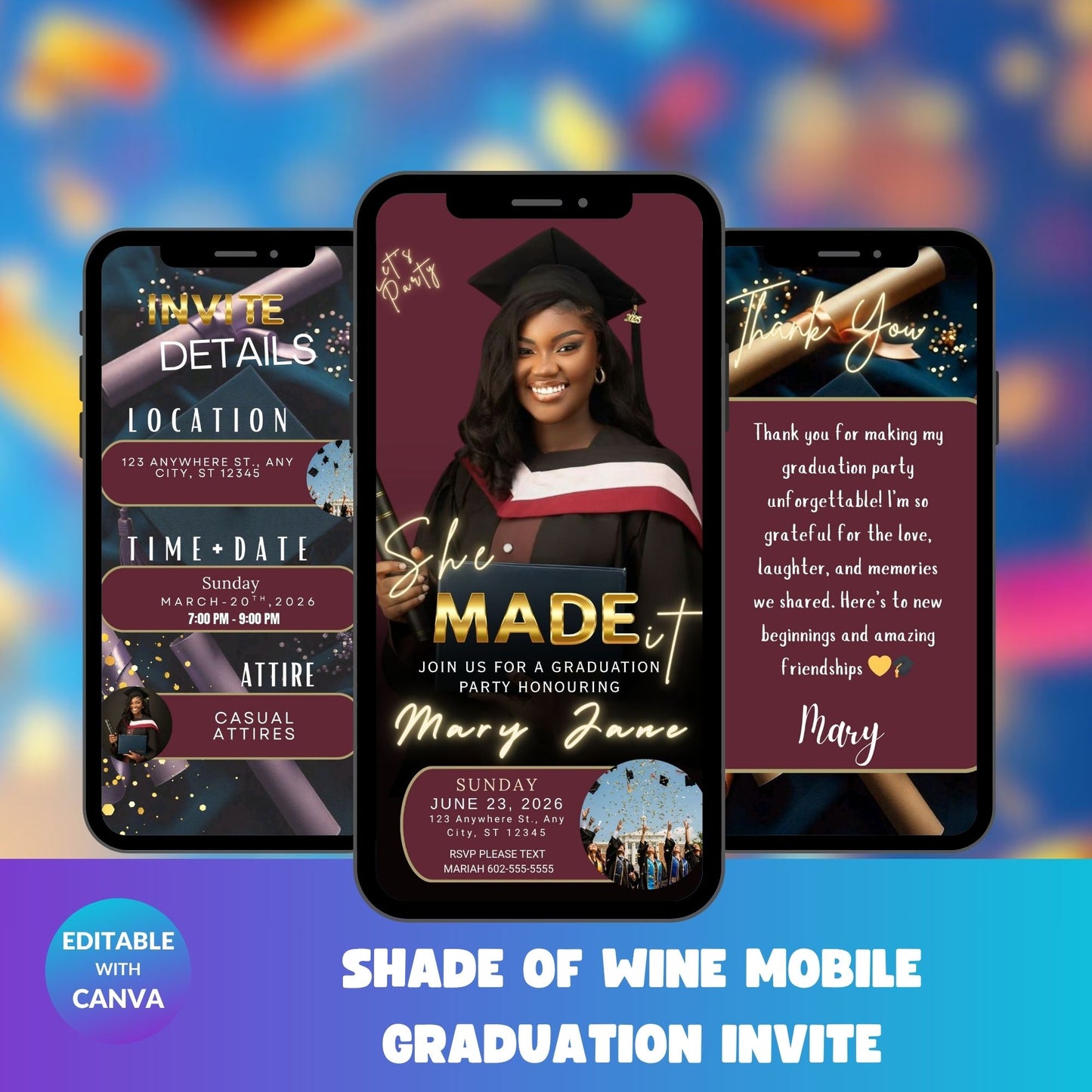 Shade of Wine Mobile Graduation Invite | Elegant Editable Digital Grad Invitation