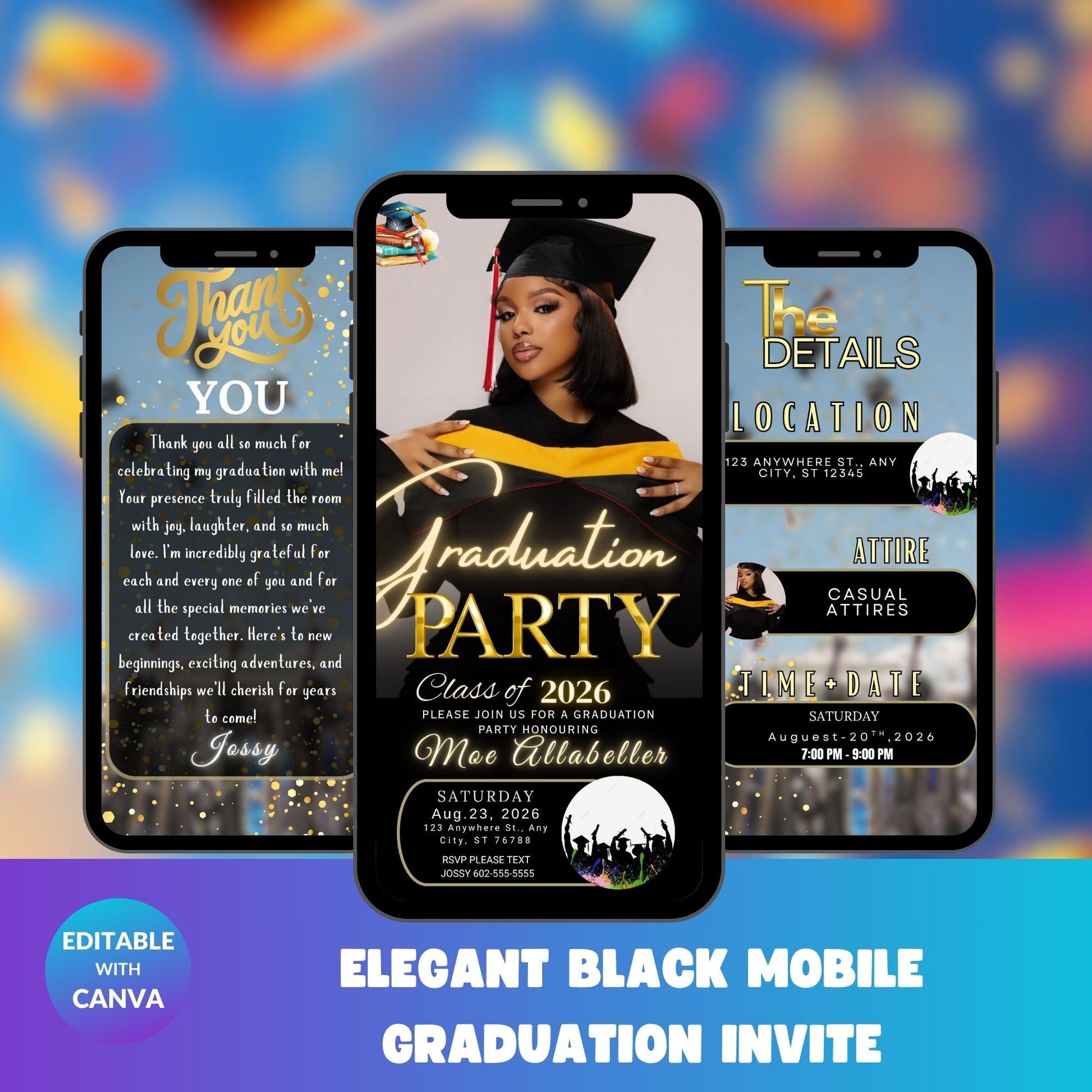 grad invite , graduation invite , black grad invite , mobile invite , editable grad , grad template , digital graduation , class of 2026 , grad party , elegant invite , graduation card , grad announcement , black invitation